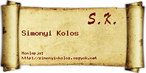 Simonyi Kolos névjegykártya